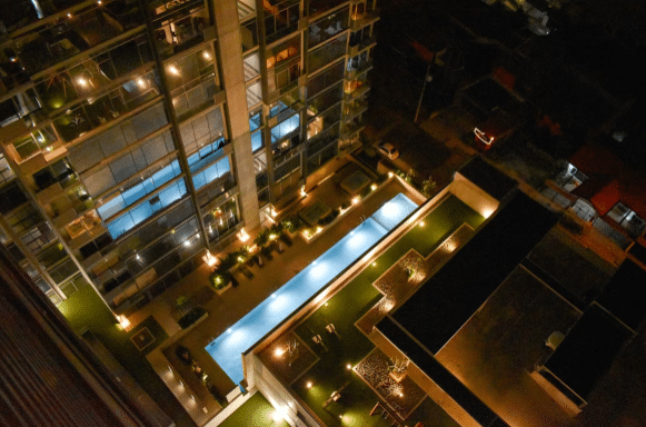 Top view of high rise buildings